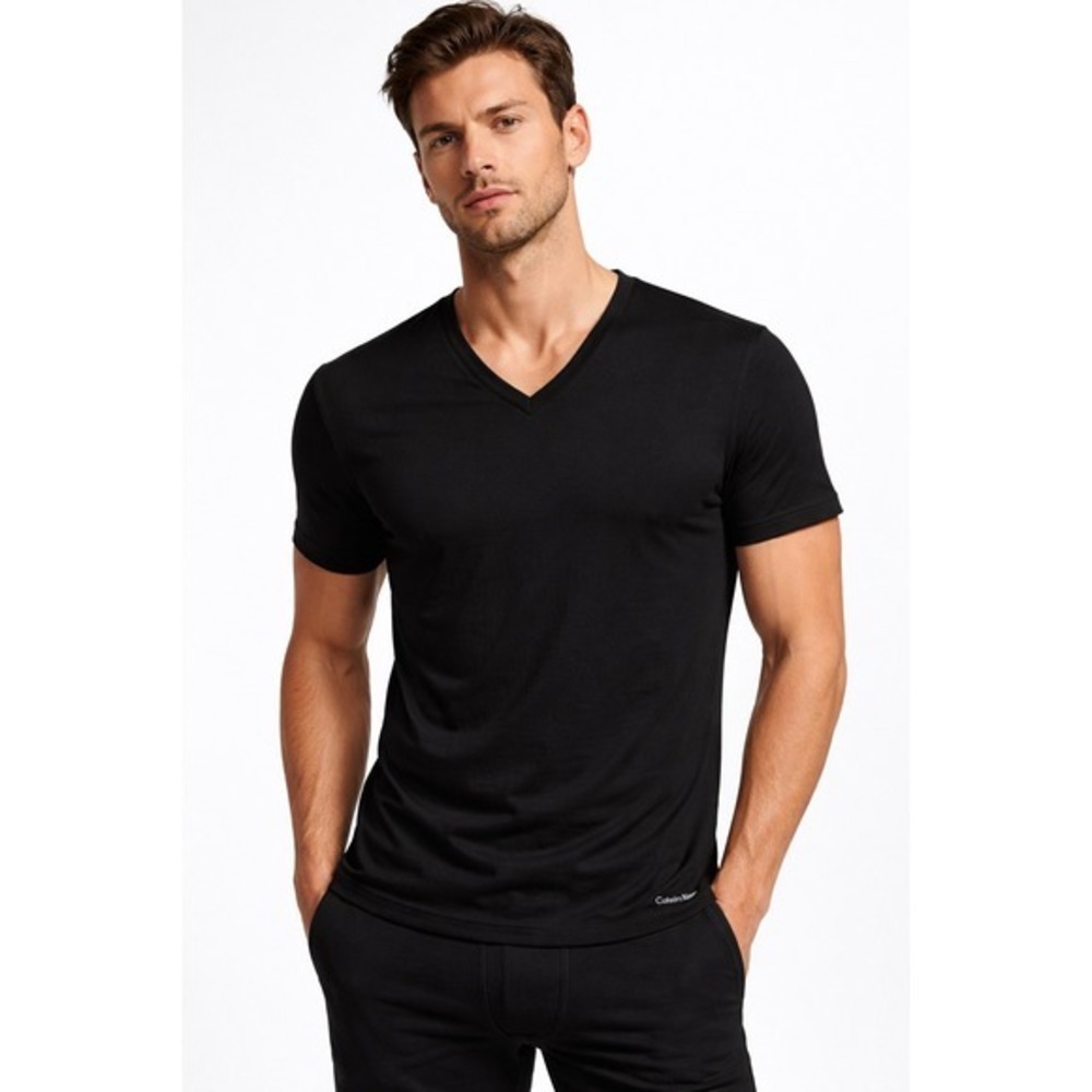 Calvin Klein Mens‎ 3 Pack 100% Cotton Classic Fit V-Neck T-Shirts Black size S